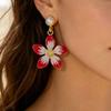 European & American Style Enamel Plumeria Flower Pearl Stud Earrings for Women