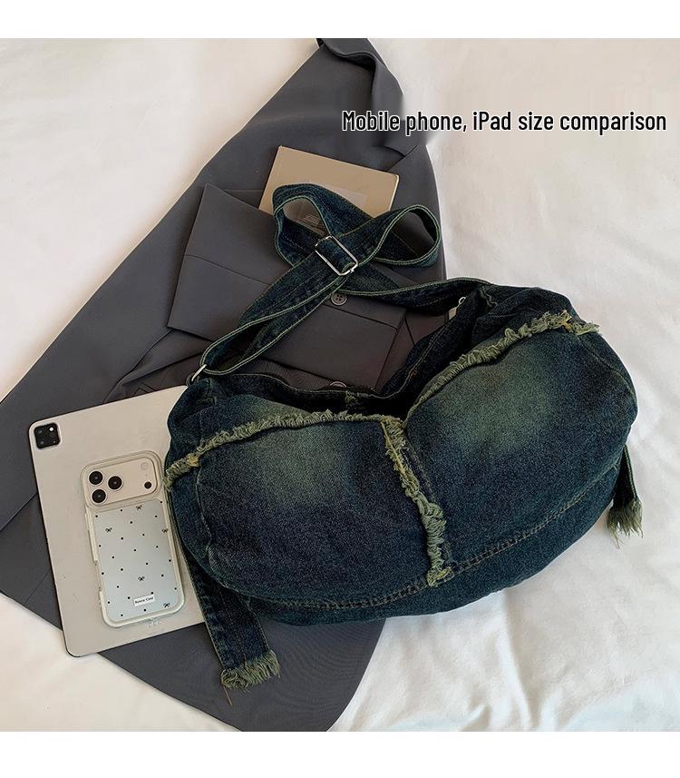 Retro Distressed Denim Crossbody Bag - New 2026 Large Capacity, Simple Casual Shoulder Bag for Women