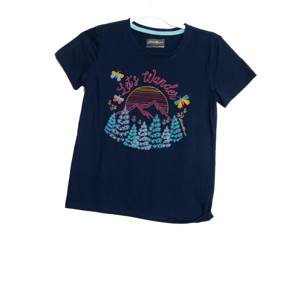 Eddie Bauer Size L(1416) Lets Wander Mountain Graphic Embroidered Short Sleeve