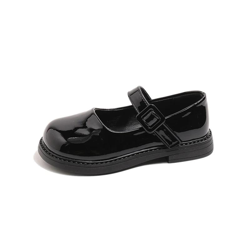 

Girls Uniform Shoes Black Glossy Kids Flat Shoes Trendy for Students Autumn Children Leather Shoes Soft Bottom Round Toes 26