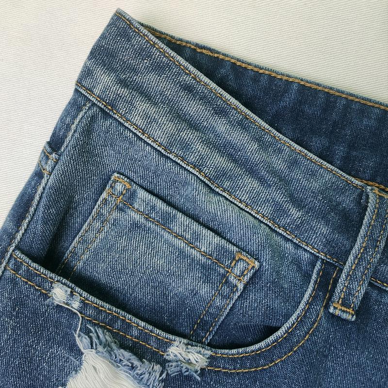Jeans Rasgados con Calavera de Moda para Mujer - Estilo Europeo y Americano, Pierna Recta, Dobladillo Enrollado, Pantalones de Talla Grande