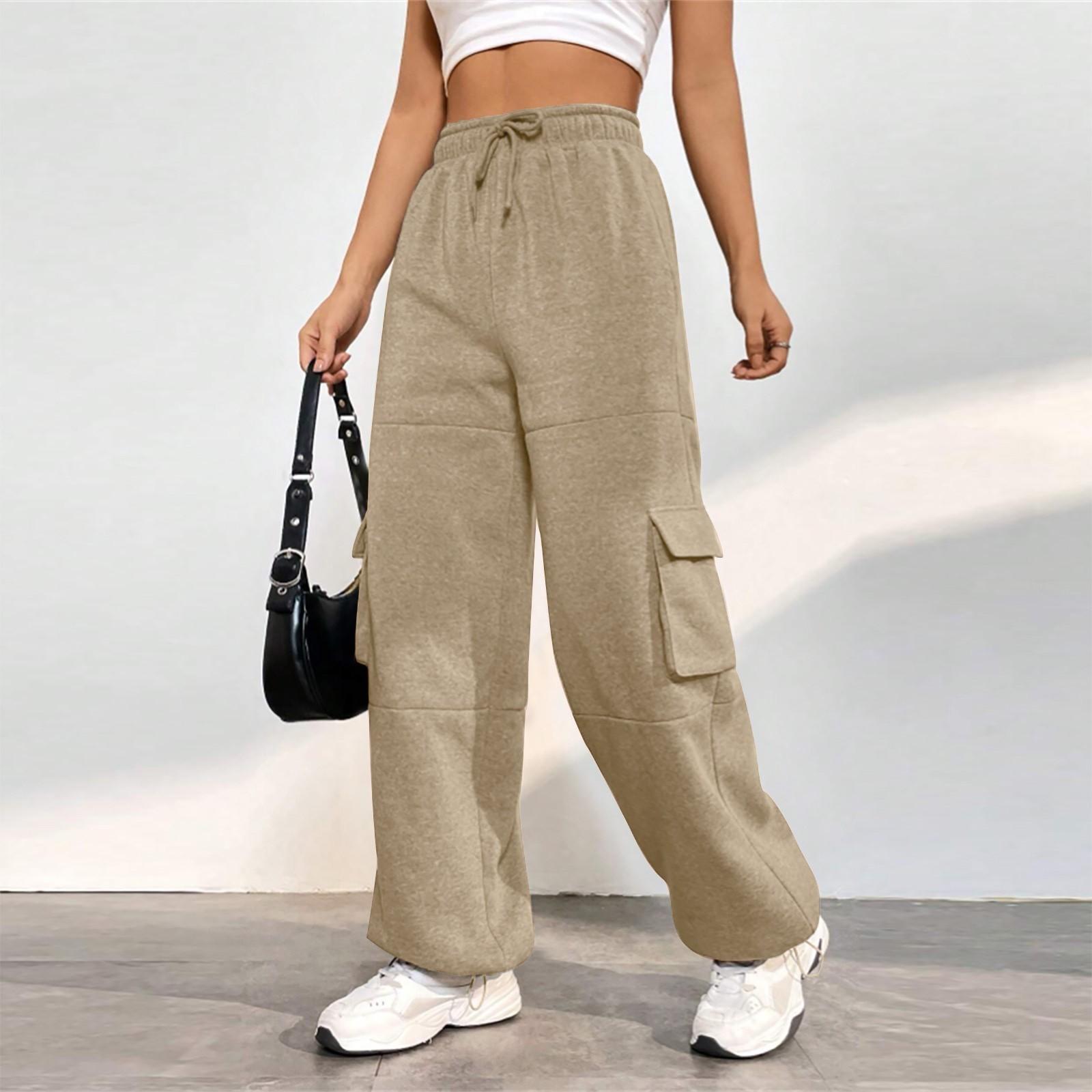 Женские базовые спортивные брюки с эластичной резинкой на талии и несколькими карманами — фото 11