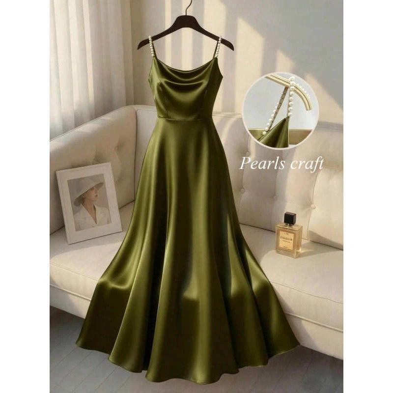 Elegant Beaded Waist-Cinched Satin Gold-Plated Formal Princess Long Dress, 2026 Style