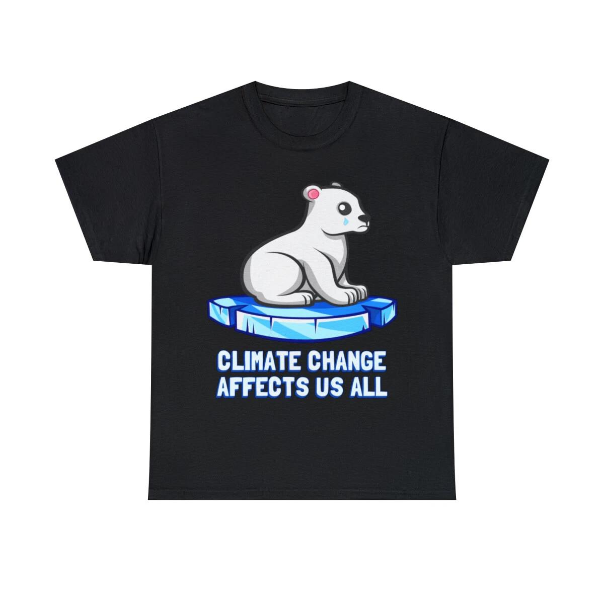 Climate Change Affects Us All Crying Polar Bear Graphic Tee Shirt, S-5XL L