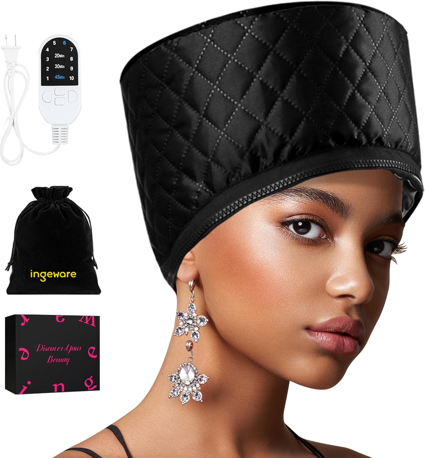 

Heat Cap for Deep Conditioning, Ingeware Thermal Cap for Hair Steamer Cap for Natural Hair Portable Electric Heat Hair Spa Cap f United States