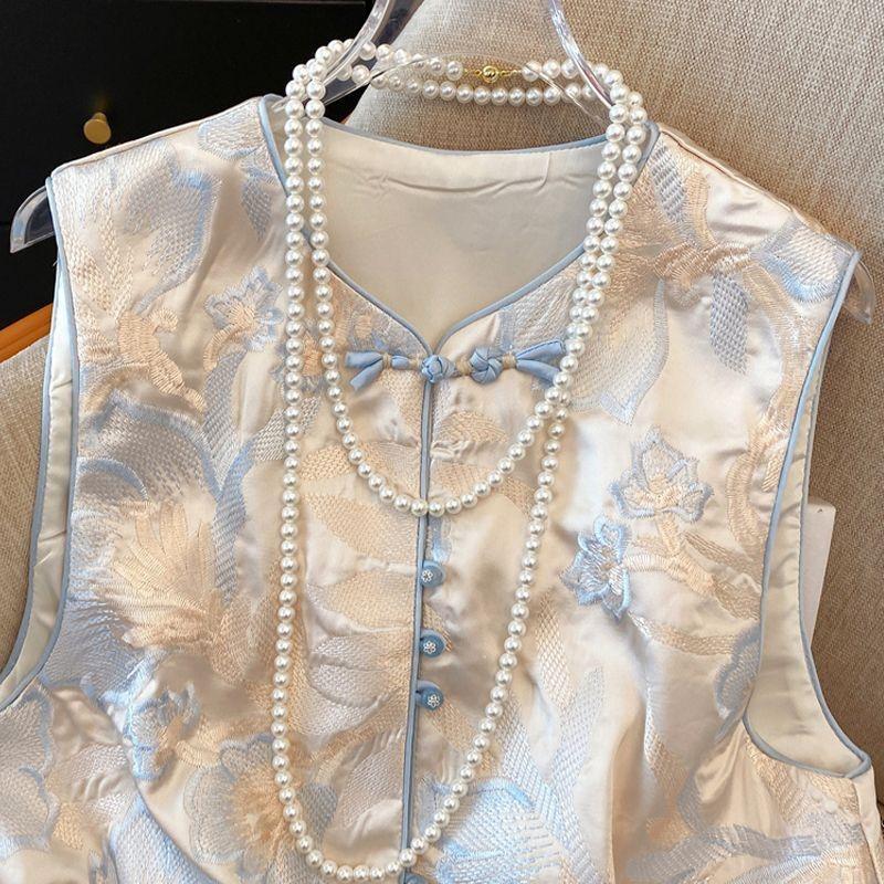 2025 Spring and Summer Versatile Vest Embroidery Spring and Summer Vest Buckle New Large Size Top Women
