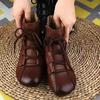 Autumn New Low-heeled Short Boots Casual Leather Lace-up Martin Boots Warm Women's Cotton Shoes Women