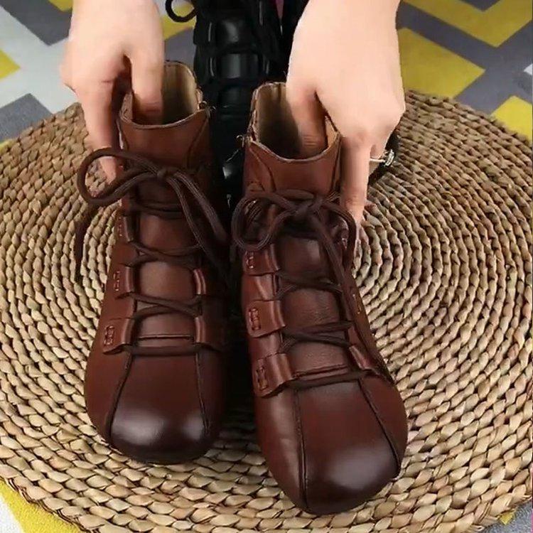 Autumn new low-heeled short boots casual leather lace-up Martin boots warm women's cotton shoes women