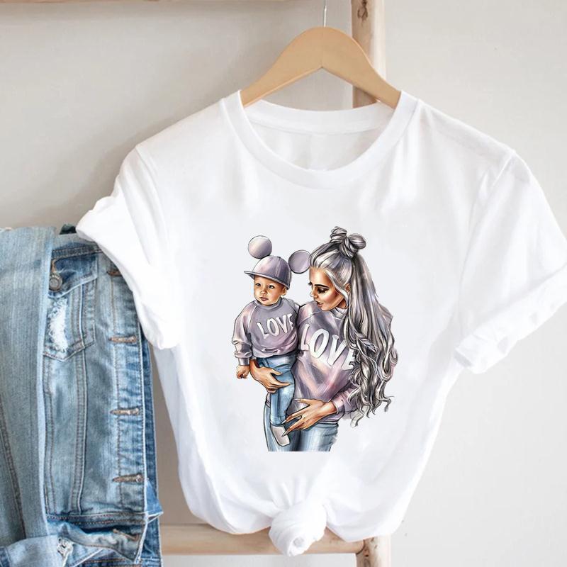 Summer Fashion Mom Daughter Son Short Sleeve Women Clothing Mother Casual Print Tee Top T-shirt Lady Female Graphic T-shirt