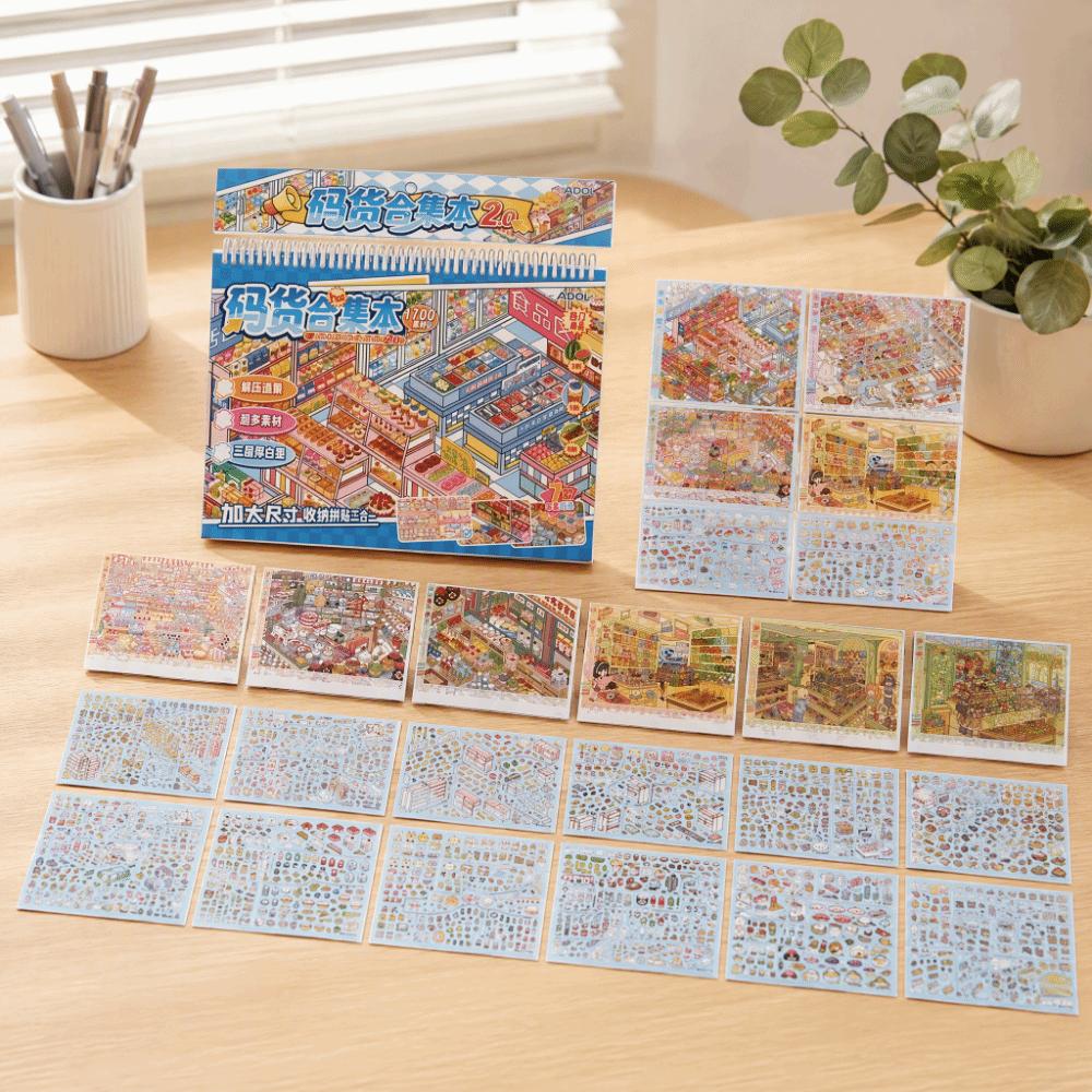 7 Scenes Miniature Scene Sticker Shop Theme Scene Sticker Book 3D Mni Cabin Stickers Gift Giving