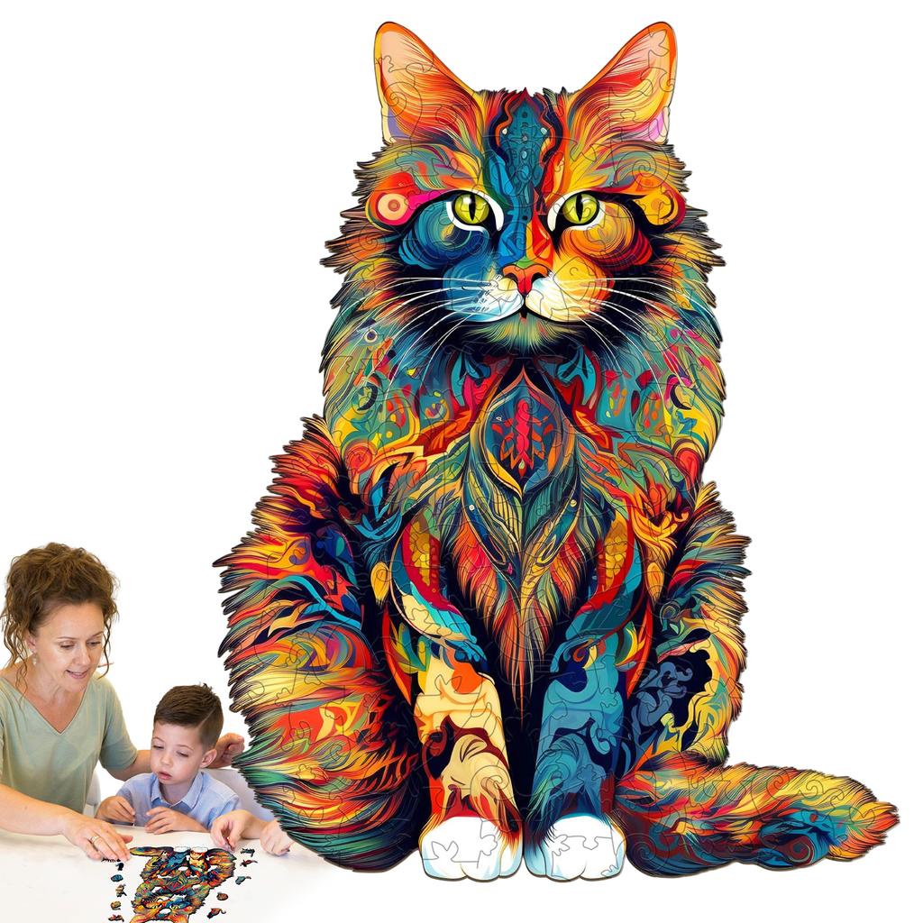 Cat Pattern Wooden Puzzle Animal Shape Wood Puzzles unique Cat Shapes Jigsaw puzzle Alien Animal Jigsaw Puzzle Educational Toys