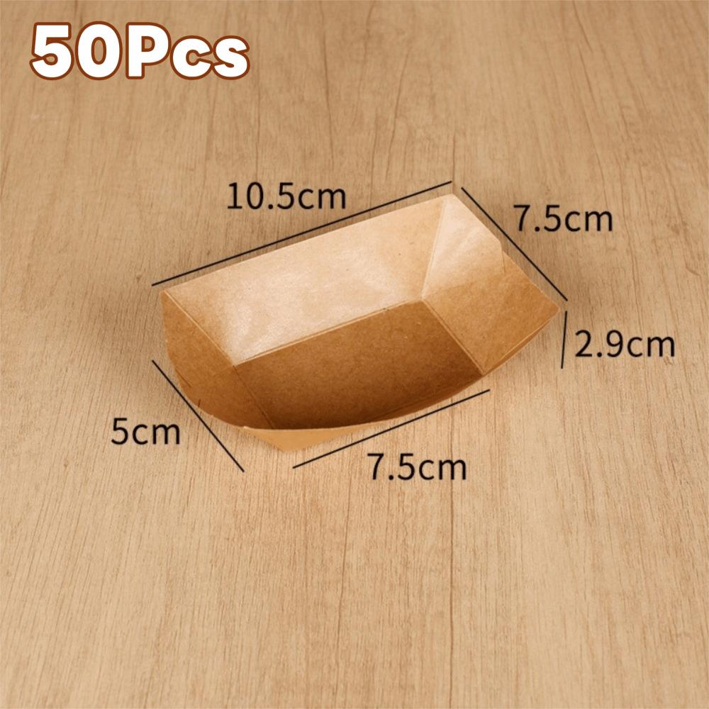 

50Pcs Oil Proof Disposable Paper Food Trays Boat Shape Food Tray Box Party Tableware Supplies 10.5x7.5cm