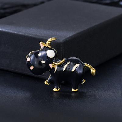 Exquisite and Cute Cartoon Zodiac Cow Brooch Niche Design Sense Alloy Dripping Animal Clothing Pin Anti-light Female