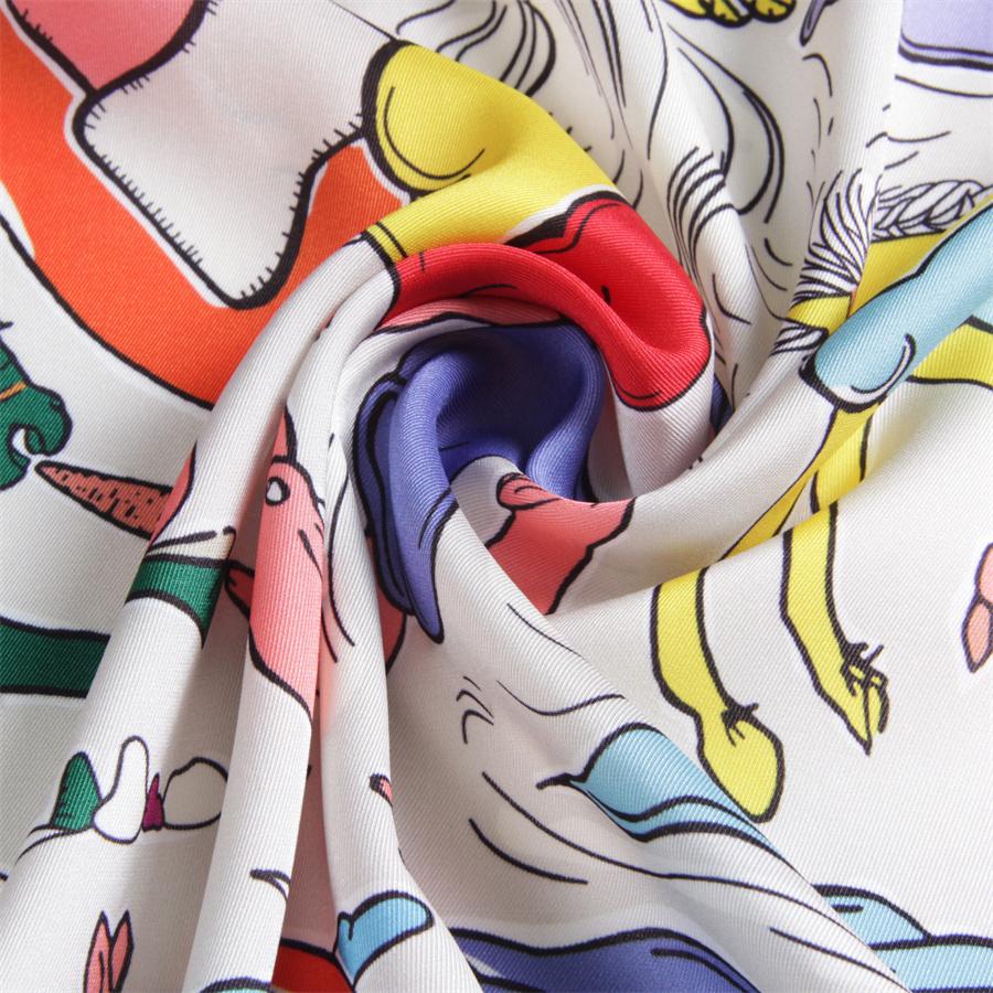 90Cm Rabbits Printed Twill Silk Scarf Shawl  Square Scarves Wraps Women Hijabs Luxury Bandana Foulards Head Neckerchief
