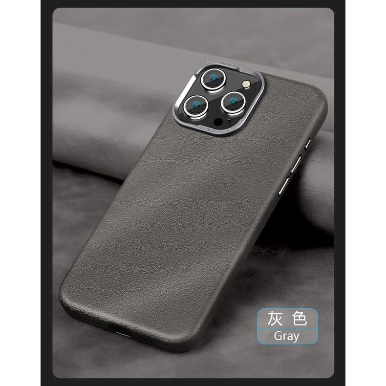 

X-Level Magnetic Genuine Cowhide Leather Case For iPhone 15 Pro Max 15Pro Wireless Charging Plating Camera Len Button Back Cover For iPhone15 серый