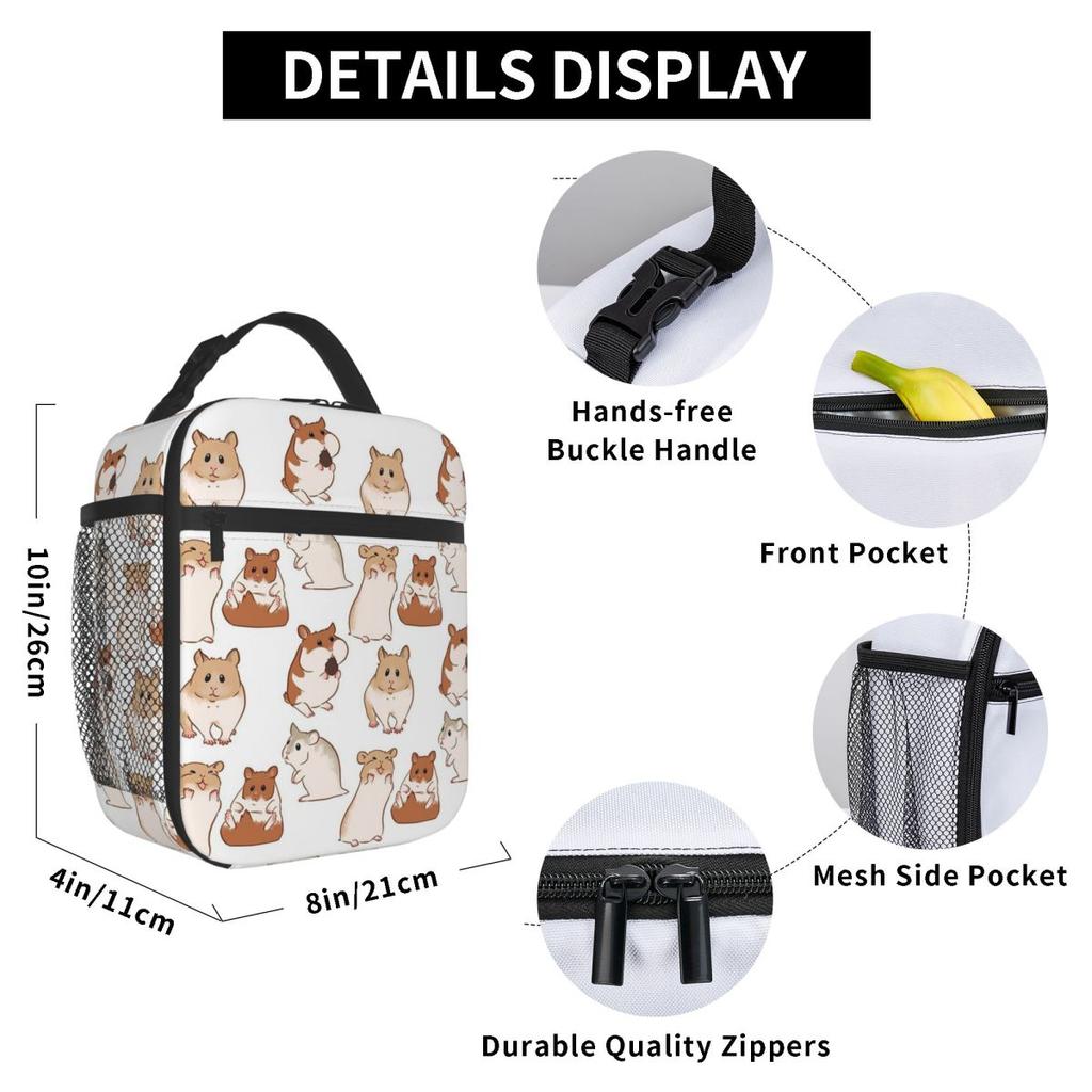 Cute Hamster Pattern Insulated Lunch Bag for Women Children Portable Food Boxes Thermal Lunch Box Tote