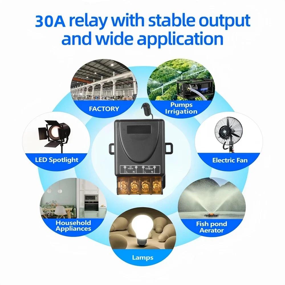 AC 110V 220V 30A Relay Wireless Remote Control Switch System RF 433Mhz Transmitter On Off for Water Heaters Ceiling LED Lamp