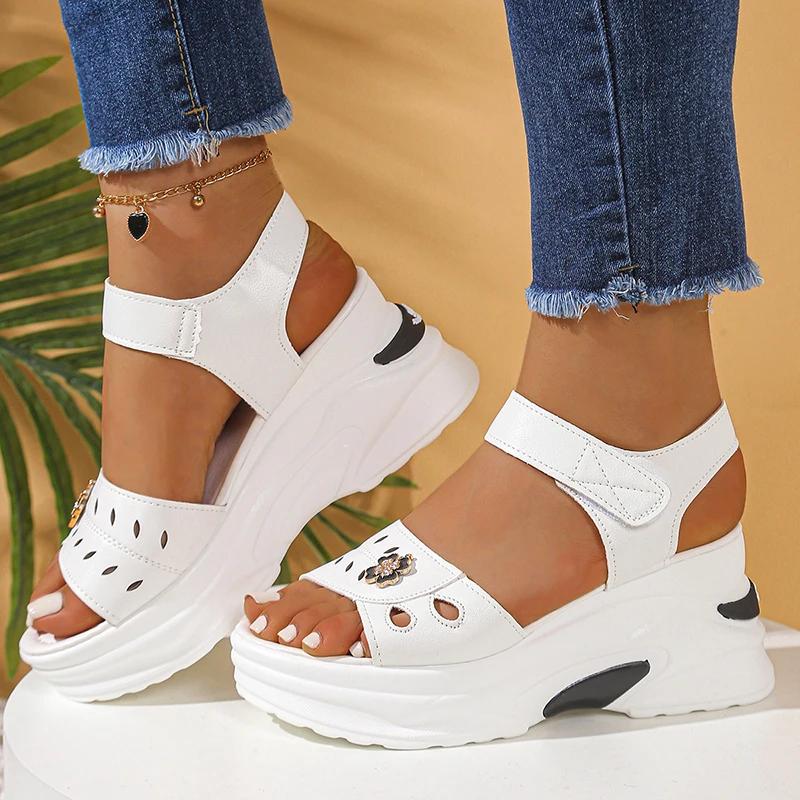 Fashion Comfortable Wedge Heels Ankle Strap Sandals Women Hollow Out Chunky Platform Sandals 2025 Summer Thick Bottom Sandalias De Mujer