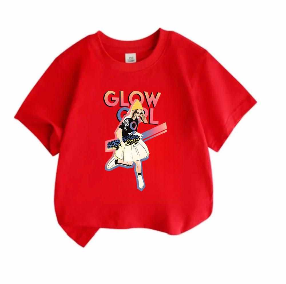 Kids Boys Girls 100% Cotton Crew Neck Short Sleeve T-shirt, Stylish Glow Girl Printed Casual Soft Breathable Tees for Daily Wear Summer Active Tops