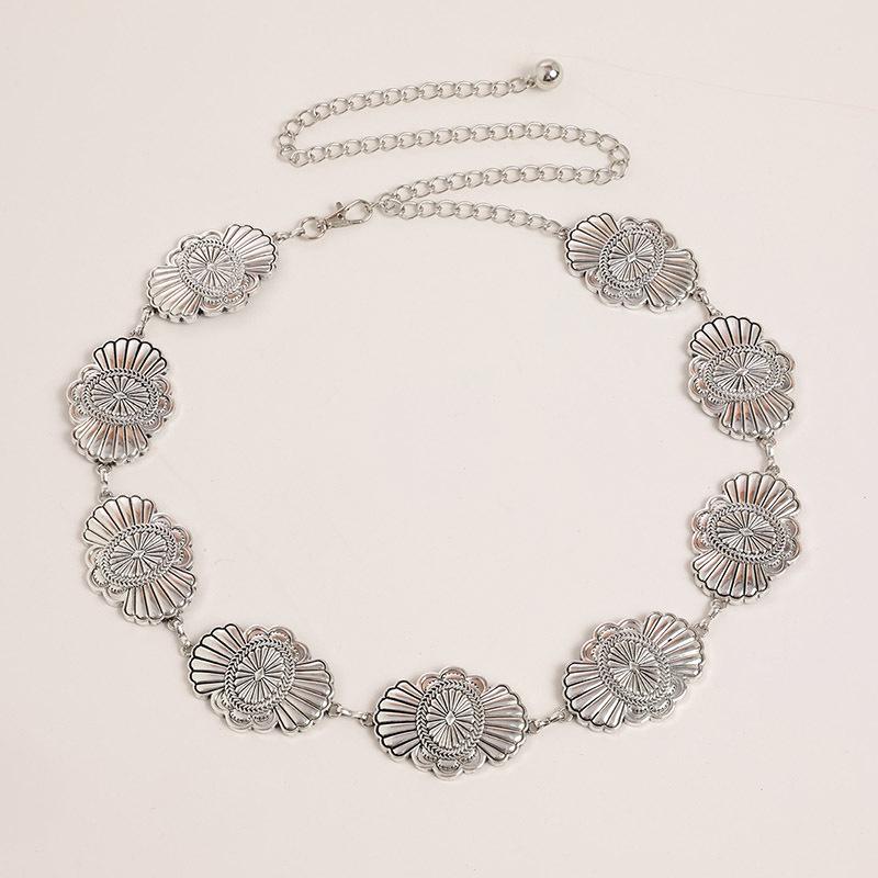 Ancient Gold Smearing Western Ins Style Metal Women's Waist Chain Retro Carving