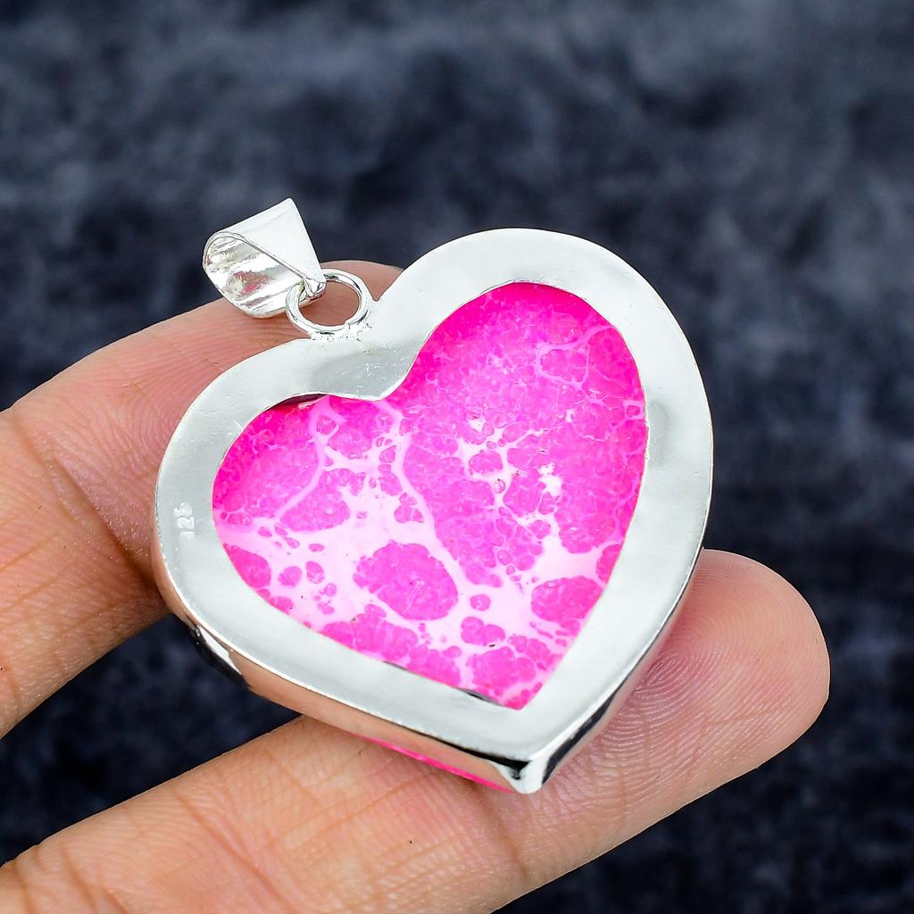 Copper Pink Turquoise Gemstone 925 Sterling Silver Jewelry Pendant 1.89" M-3342