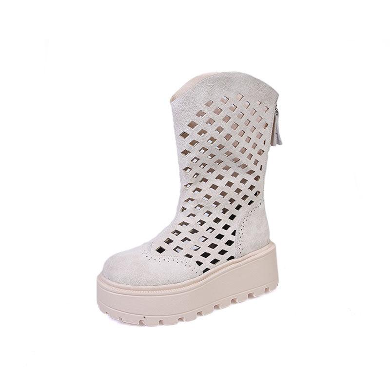Small Hollow Breathable Fashion Muffin Thick-soled Short Boots Women's New Summer Thick-soled Heightening Cool Boots