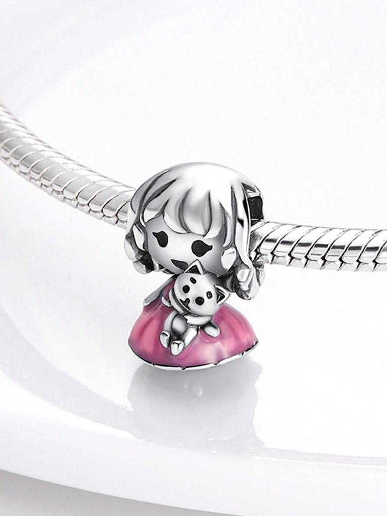 Charms Plata Little Girl Rabbit Bow Beads Charm Copper Plated Fit Charms Copper Original Bracelet For Jewelry Making Diy Charm