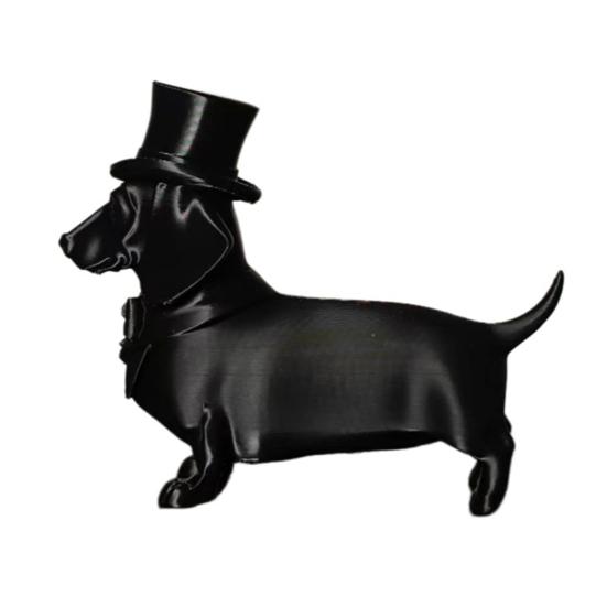 3D Printed Dachshund Statue with Top Hat Vintage Gentleman Dog Figurine Cute Desk