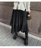 Autumn/Winter 2025 Women's High-Waisted Black Fishtail Pleated Mid-Length Skirt with Irregular Hem