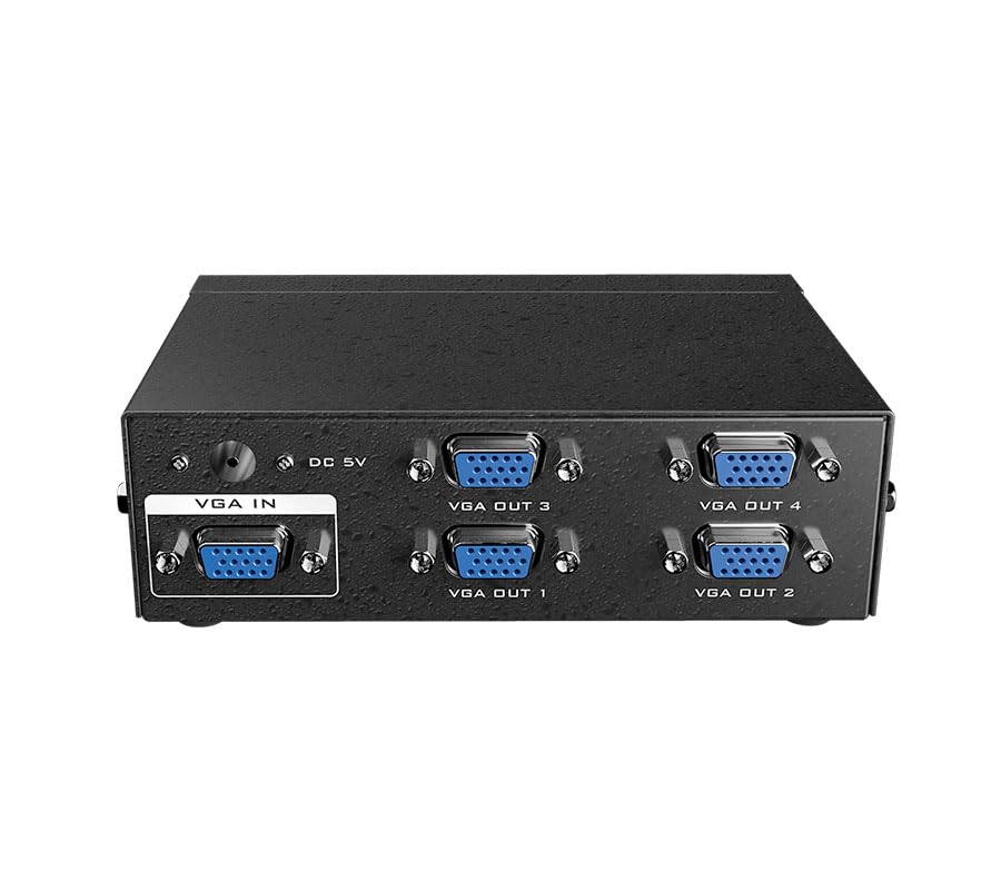 MT-VIKI VGA Splitter, 1 Input, 4 Outputs, 4-Port VGA Splitter, Simultaneous Output to 4 Screens, 350 MHz Video Distribution Duplicator for 1 PC, Dual