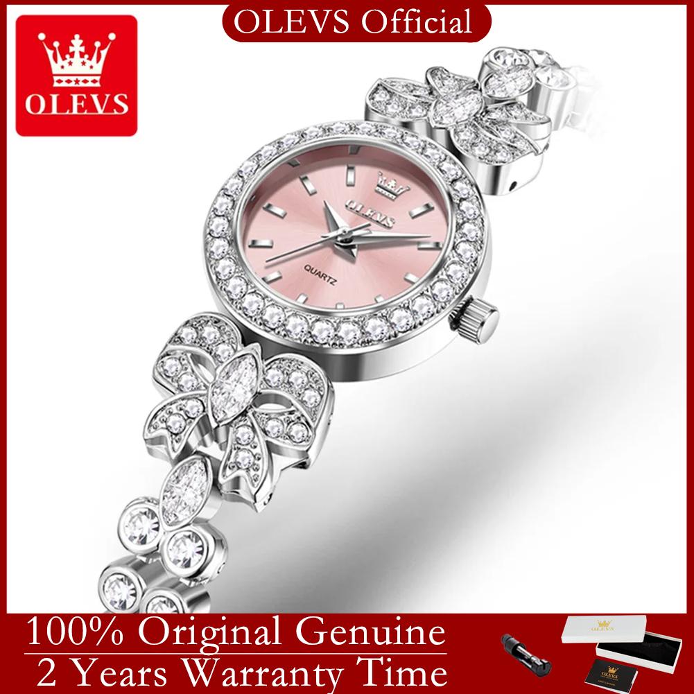 OLEVS 5887 Original Quartz Watches For Women Fashion Full Diamond Elegant Ladies Bracelet Wristwatches Waterproof Dress Watches