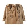 Womens Commuter Style V-Neck Slim Fit Mid-Length Trench Coat Solid Color Double-Breasted Long Sleeve