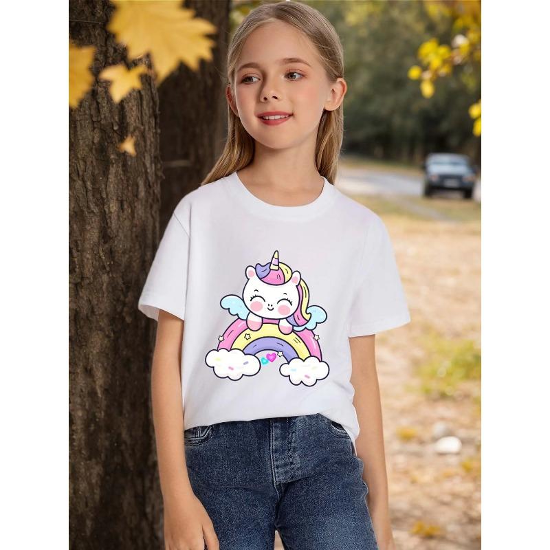 European sizes Girls Cotton Short-sleeve T-shirt, Soft and Comfortable Daily Wear, Suitable for Home, Outdoor and Sports Activities,