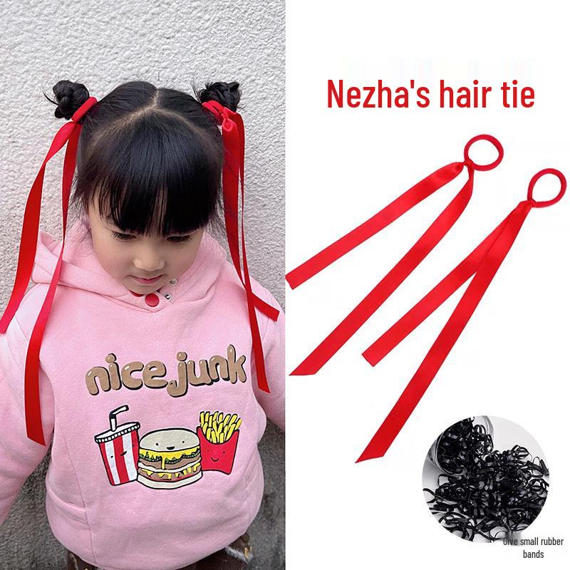 Nezha-Inspired Red Ribbon Hair Tie - Ge Manqi Style Competition Hair Accessory