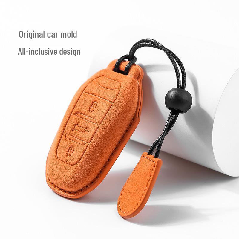 High-End Suede Car Key Case for Peugeot Models 408, 308, 4008, 5008, and 508L with Buckle and Pendant