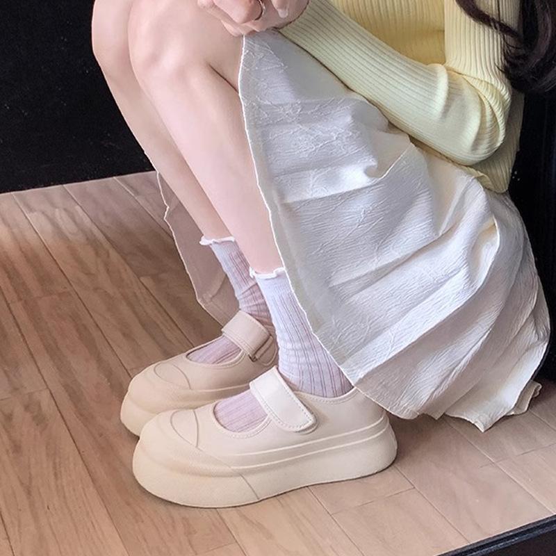 Grape Mother Autumn New Platform Single Shoes Women's French Heightening Velcro Mary Jane Light Mouth Shoes Silver Single Shoes