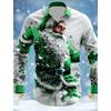 Christmas Theme Fashion Men's Casual Long Sleeve Shirt Breathable Tops Santa Claus Themed Stylish Pattern Full Sleeve Shirts