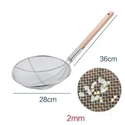 Stainless steel big long noodle French fries colanders strainer basket wooden handle frying net Hot Pot leaky filter sieve sink