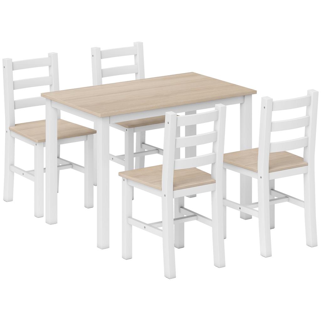5-Piece Dining Set for 4 People, Country-Style Dining Table and Chairs made of Solid Wood, Natural/White