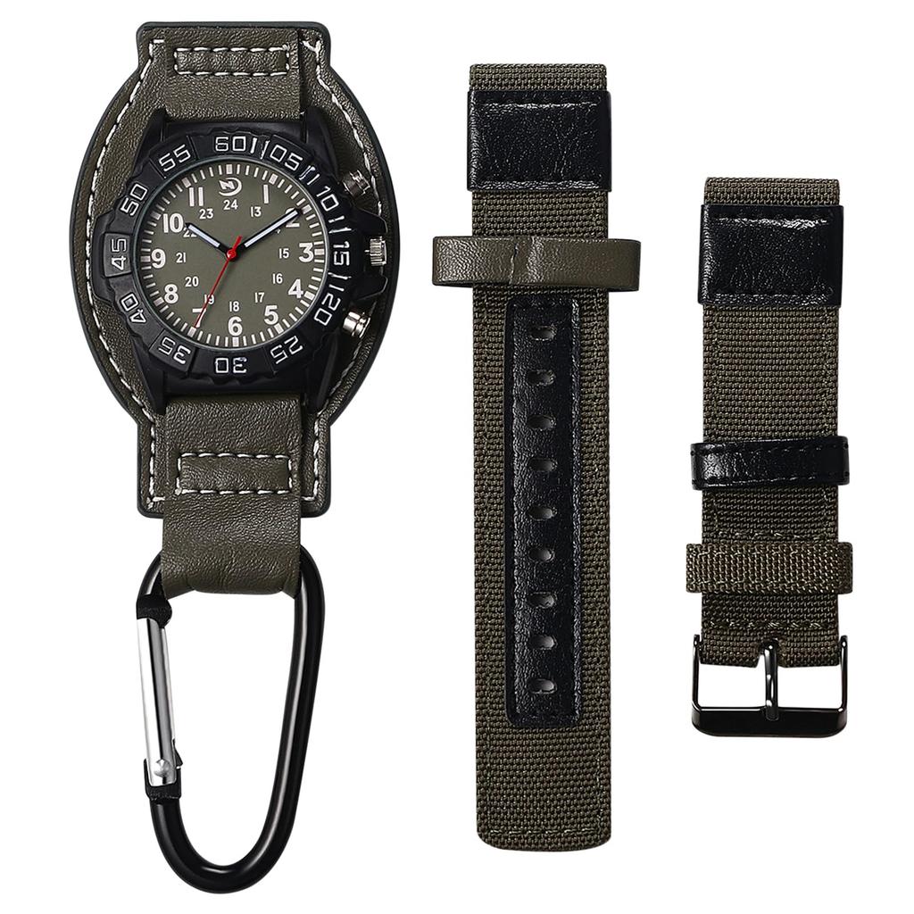 Clip Watch Carabiner Watch Watch Genuine Leather Analog Display Carabiner Watch Keychain Watch Replaceable Strap Quartz Watch Clip Watch Outdoor