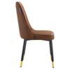Set of 2 Modern Brown Dining Chairs, Tech-Fabric Backrest, Black Metal Legs