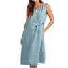 Women's Fashionable Color Round Neck Button Pocket Loose Sleeveless Vest Dress