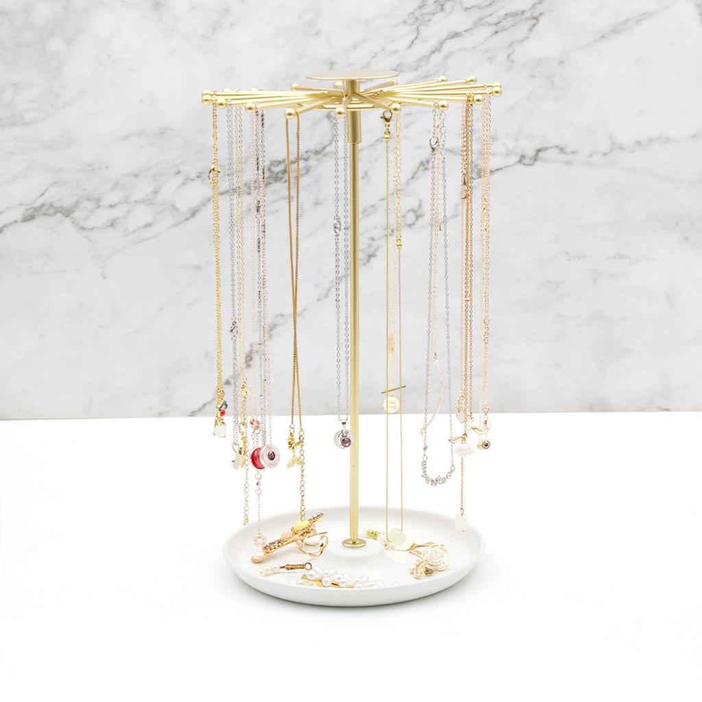 Metal Jewelry Holder with Circular Base Accessories Stand Rotatable Accessory Showcase Rack for Home and Store Use