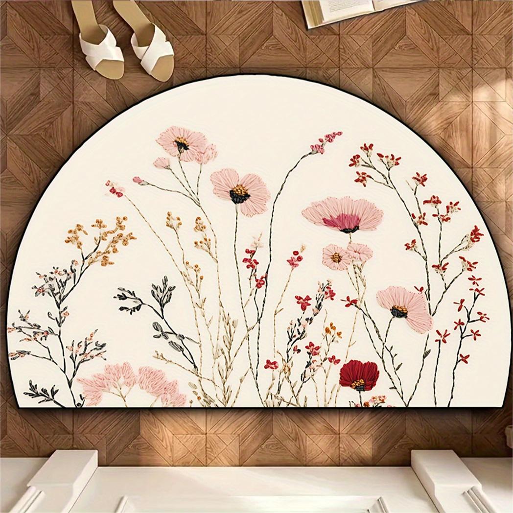 

Semi Circle Art Flower Carpet Entrance Bathroom Absorbent Non Slip Floor Mat Ins Style Home Decoration 40X60CM(1.3X2FT