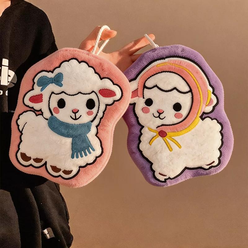 Hanging Cartoon Sheep Hand Towel Soft Coral Fleece Non Shedding Skin Friendly Absorbent for Home Bathroom Kitchen