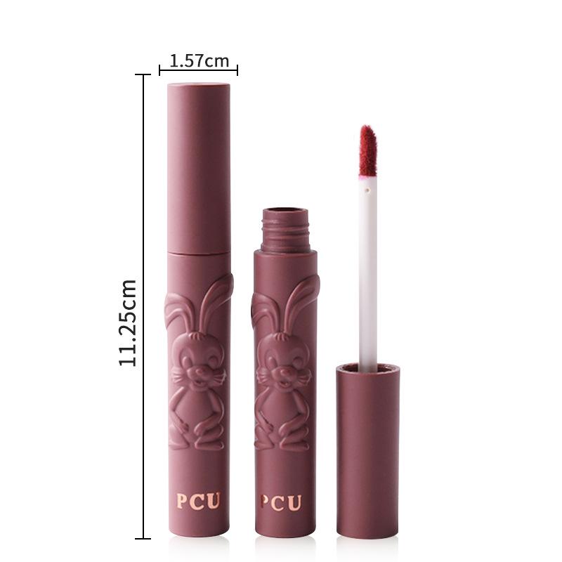 PCU Embossed Rabbit Velvet Matte Milk Tea Lip Glaze - Transfer-proof, Lightweight, Student-friendly Air Cream Lip Mud