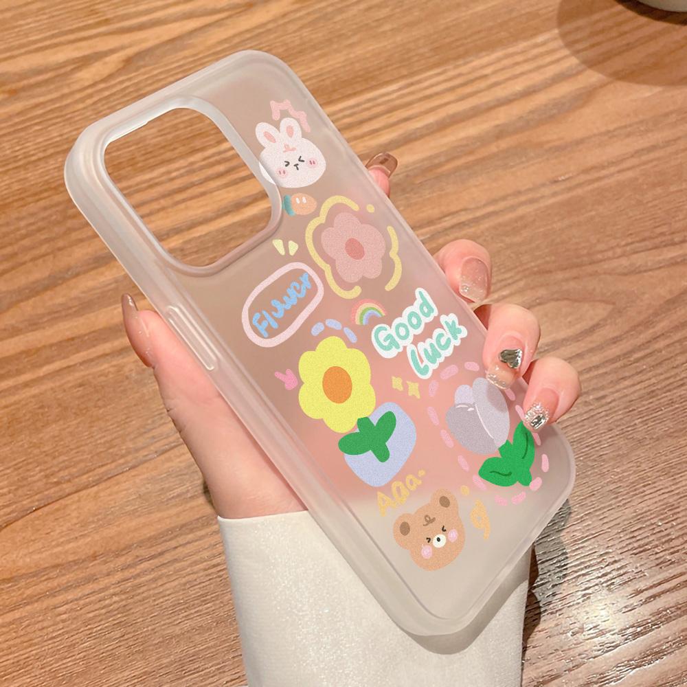 Θήκες κινητών τηλεφώνων για iPhone 11 13 15 Pro Max 12 14 Pro Max Θήκη iPhone 16 15 Plus 13 Pro 12 Frosted Texture Painted Cartoon Flowers