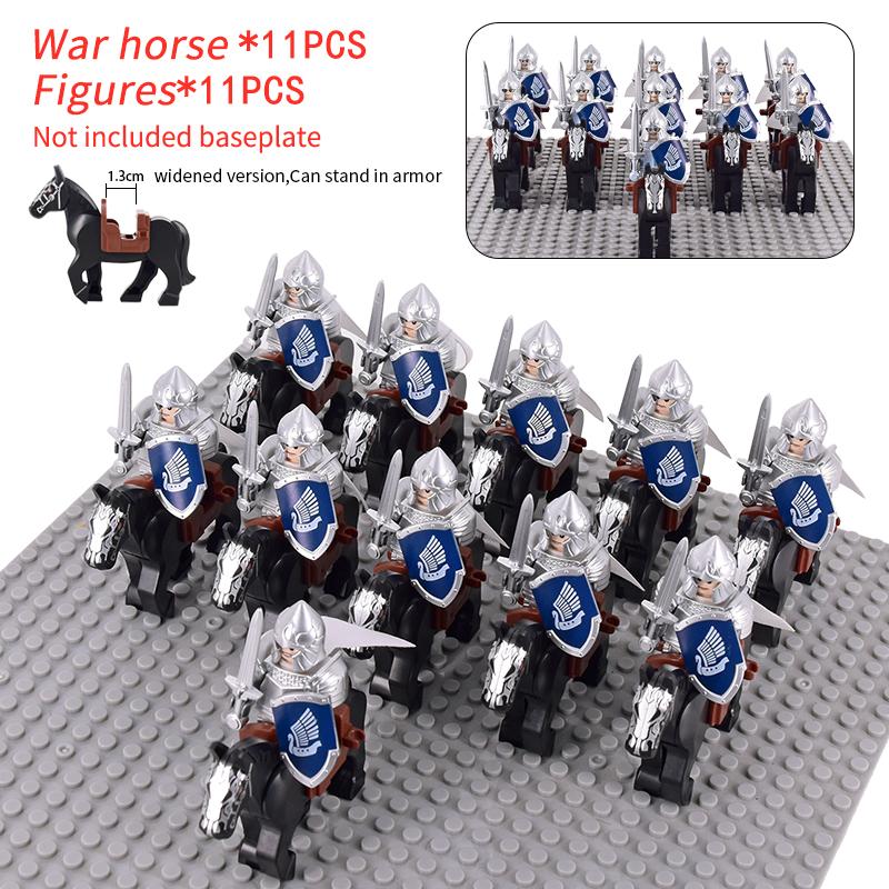 MOC Medieval Rohan Knights Soldiers Guard Army Lotr Cavalier Action Figures Mini Bricks Building Blocks DIY Toys for Kid Gifts