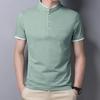 2026 New Men's Casual and Fashionable Solid Color Short Sleeved Stand Up Collar T-shirt Summer Versatile and Comfortable Top