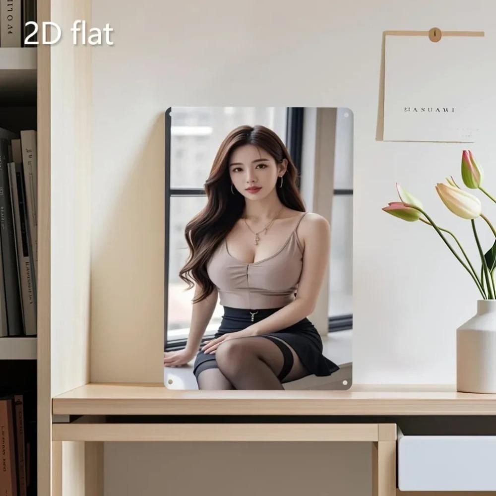 Elegant Metal Wall Art Long Hair Lady 2D Flat Weatherproof Iron Plaque for Indoor Outdoor Decor